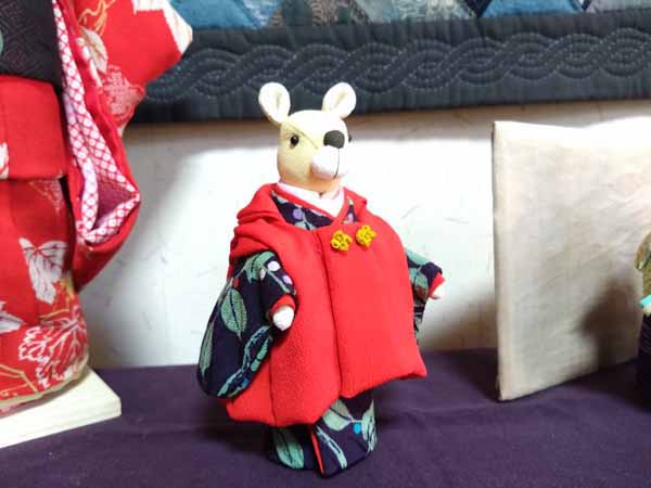 古布縮緬生地などを使ったネズミのお雛様セット 古布縮緬生地などを