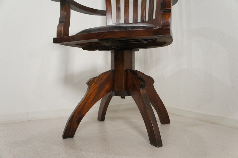 イス｜アンティーク調 回転アームチェア 書斎椅子 無垢材｜81JP STORE