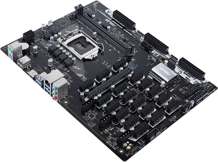 The ASUS B250 Mining Expert motherboard boasts 19 PCIe slots for