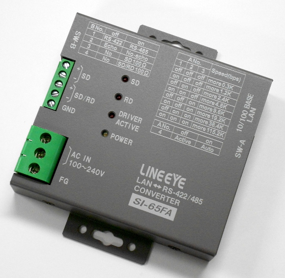 ワイドAC電源内蔵、信号絶縁型 LAN ⇔ RS-422/485 変換器 SI-65FA / SI