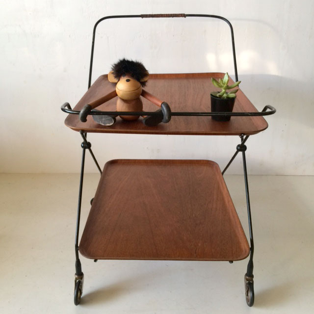 北欧 60's ヴィンテージ トロリー キャスターワゴン チーク＆アイアン