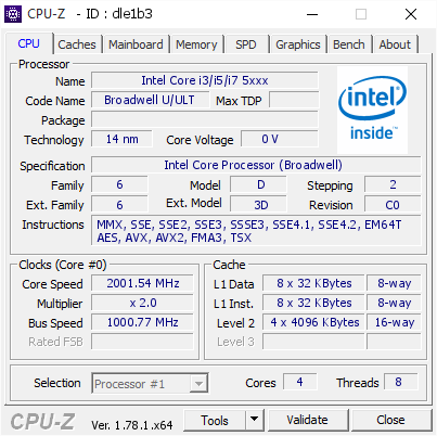 Intel Core i3/i5/i7 5xxx @ 2001.54 MHz - CPU-Z VALIDATOR