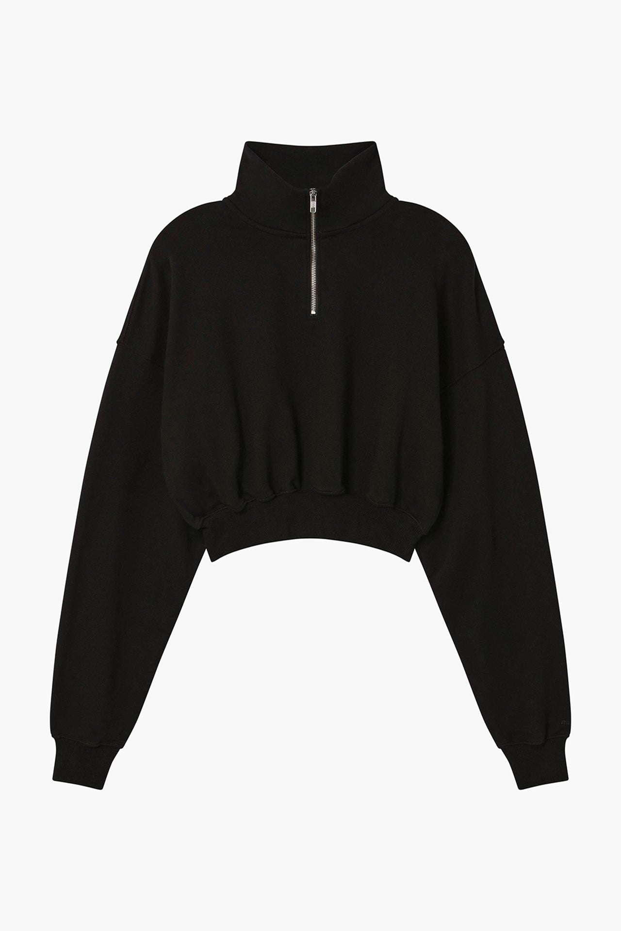 Cropped Half Zip Sweat in Black