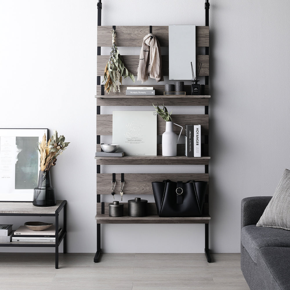 突っ張りウォールラック（ミラー・フック付き）『Takk タック』幅80cm