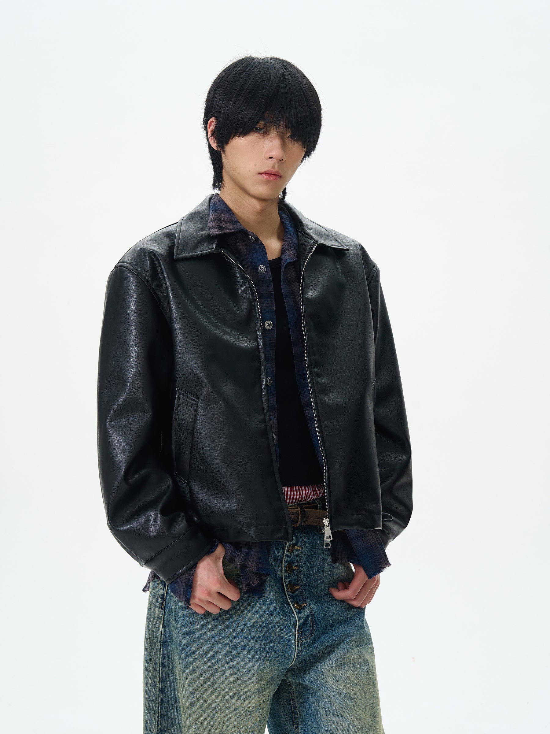 RT No. 12479 BLACK ZIP LEATHER JACKET – REALTAKAI