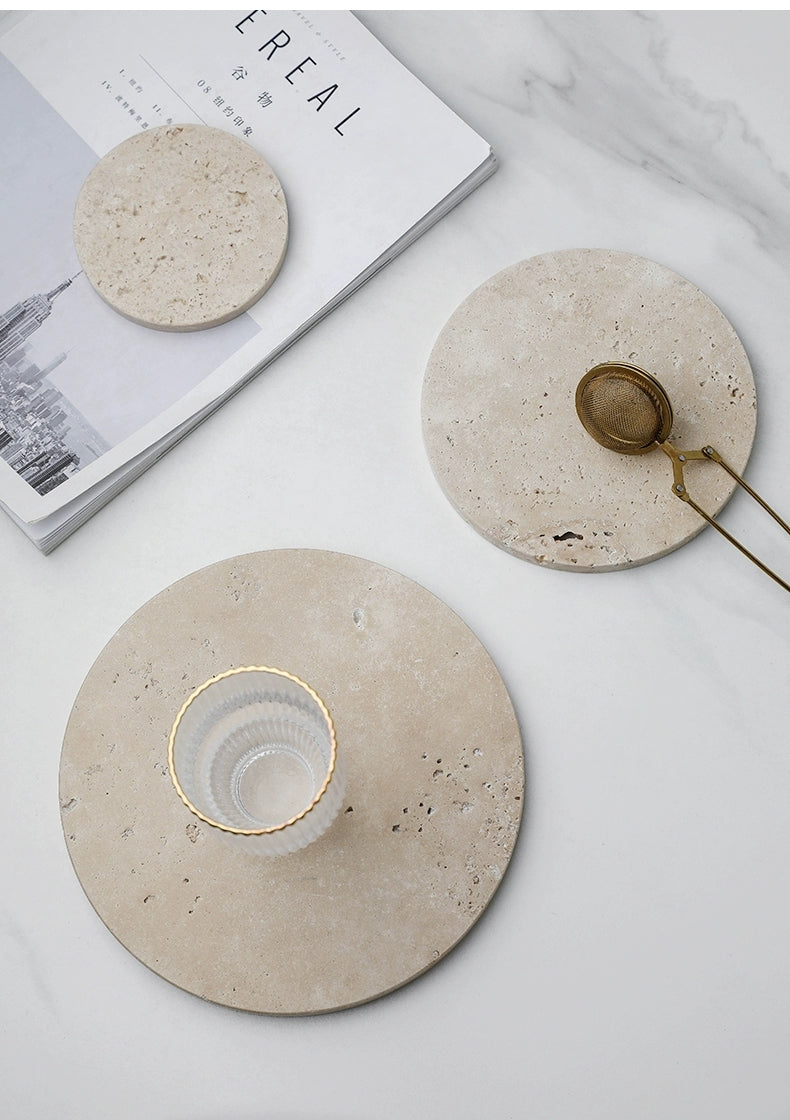 天然大理石 トラバーチン ストーン コースター ディスプレイ プレート
