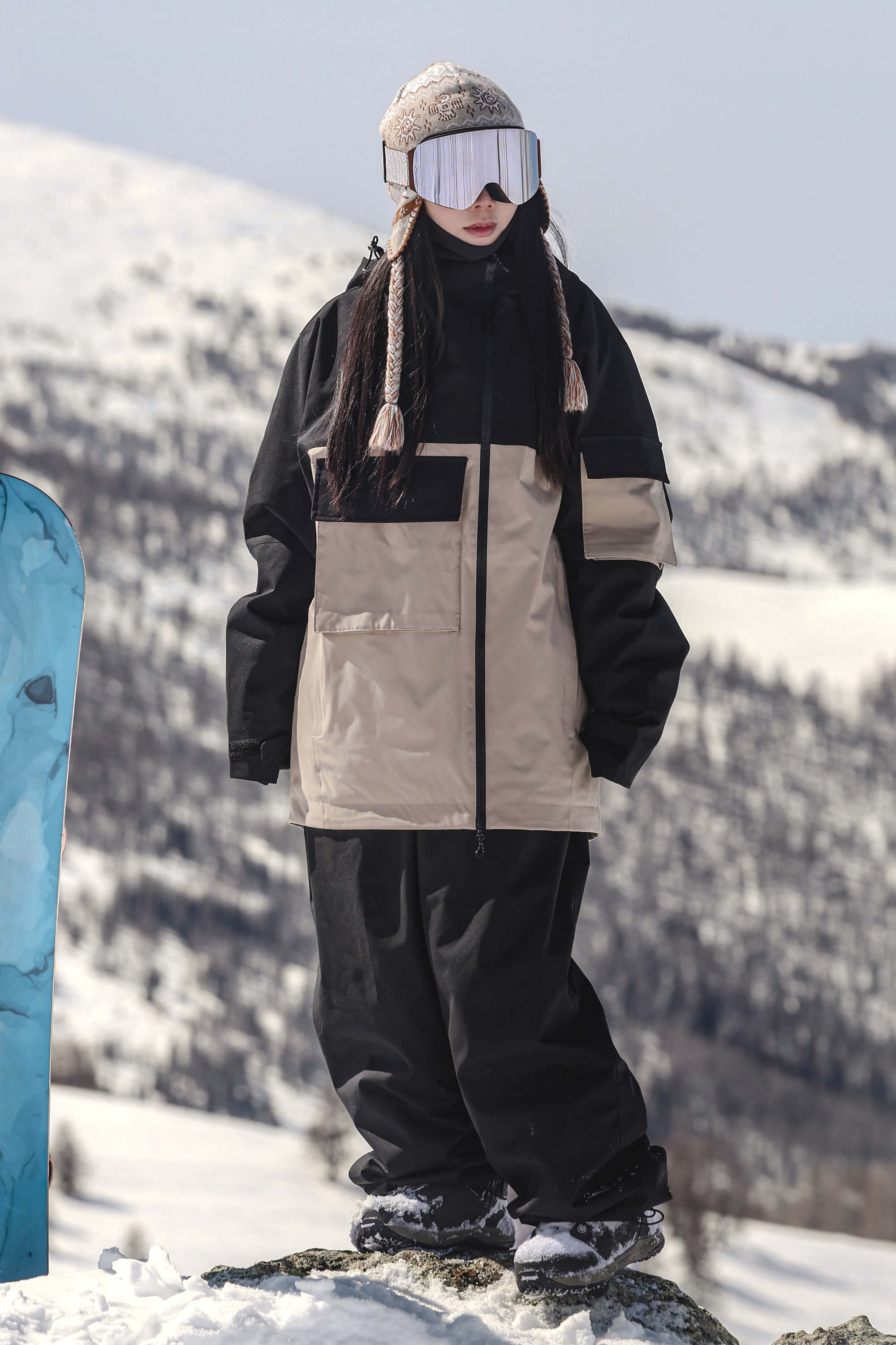 レディース オフホワイト アシンメトリージップ ユーティリティ