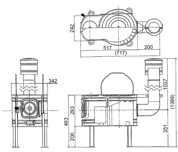 ストーブコンロセット APS-52BG 【煙突径 φ106mm】 | 鉄板製薪ストーブ