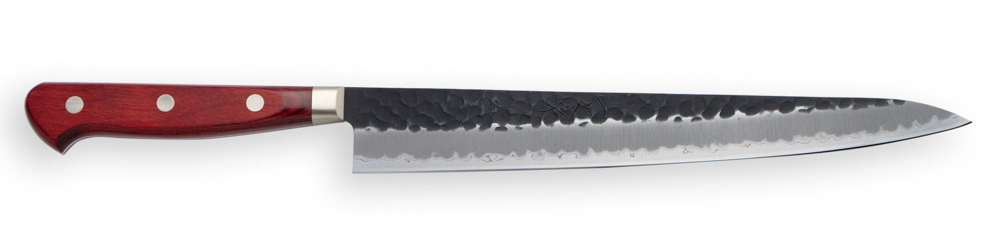 一文字 玄 青紙スーパー 黒打槌目 筋引 赤柄 – 堺一文字光秀