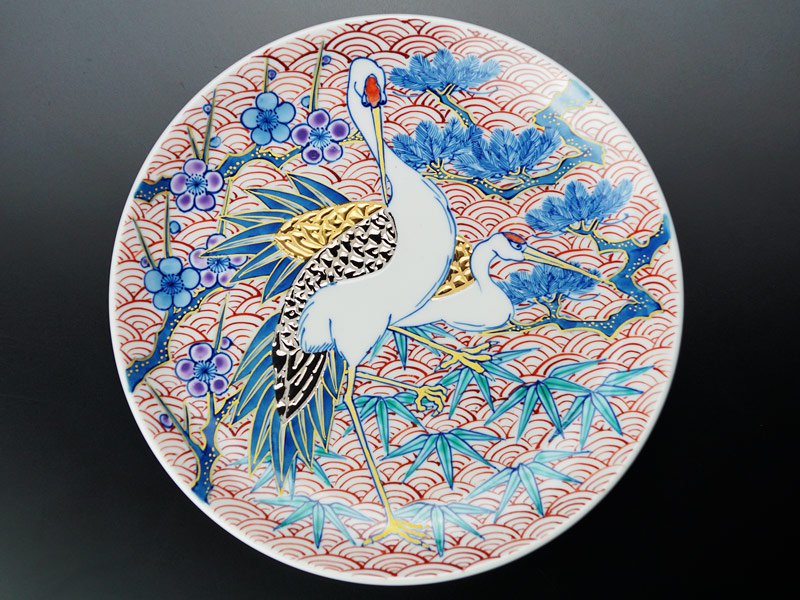 有田焼】飾り絵皿 染錦金彩・白金彩松竹梅鶴図 - JTOPIA