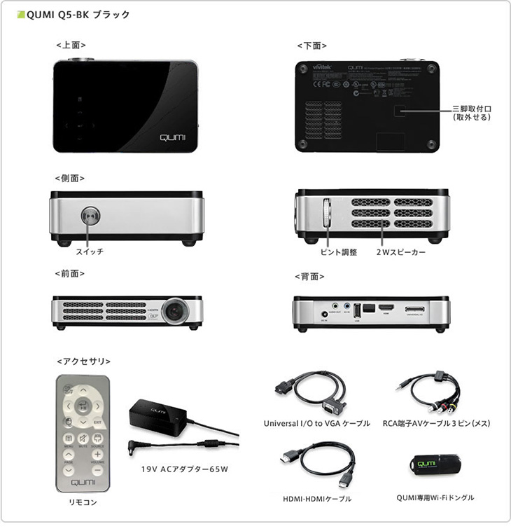 QUMI Q5（LEDモバイルプロジェクター）製品画像｜加賀マイクロ