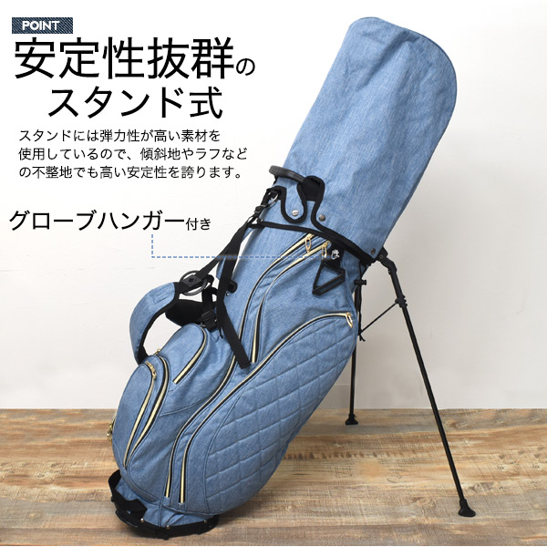 EVISU GOLF デニムキャディバッグ　8分割モデル　スタンド機能付き 19ゴルフ デニム キャディバッグ インディゴブルー 8.5型 ゴルフ用品