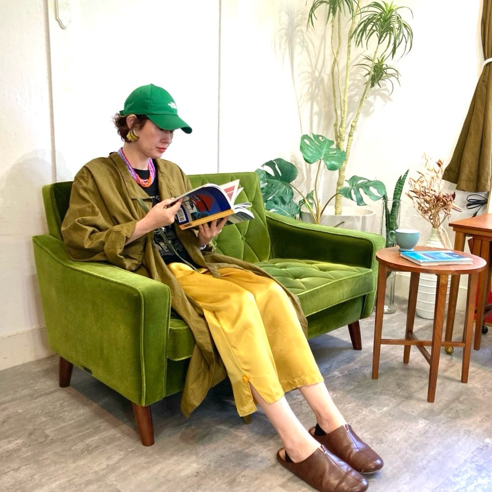 カリモク60 ロビーチェア 2シーター モケットグリーン 中古 国産