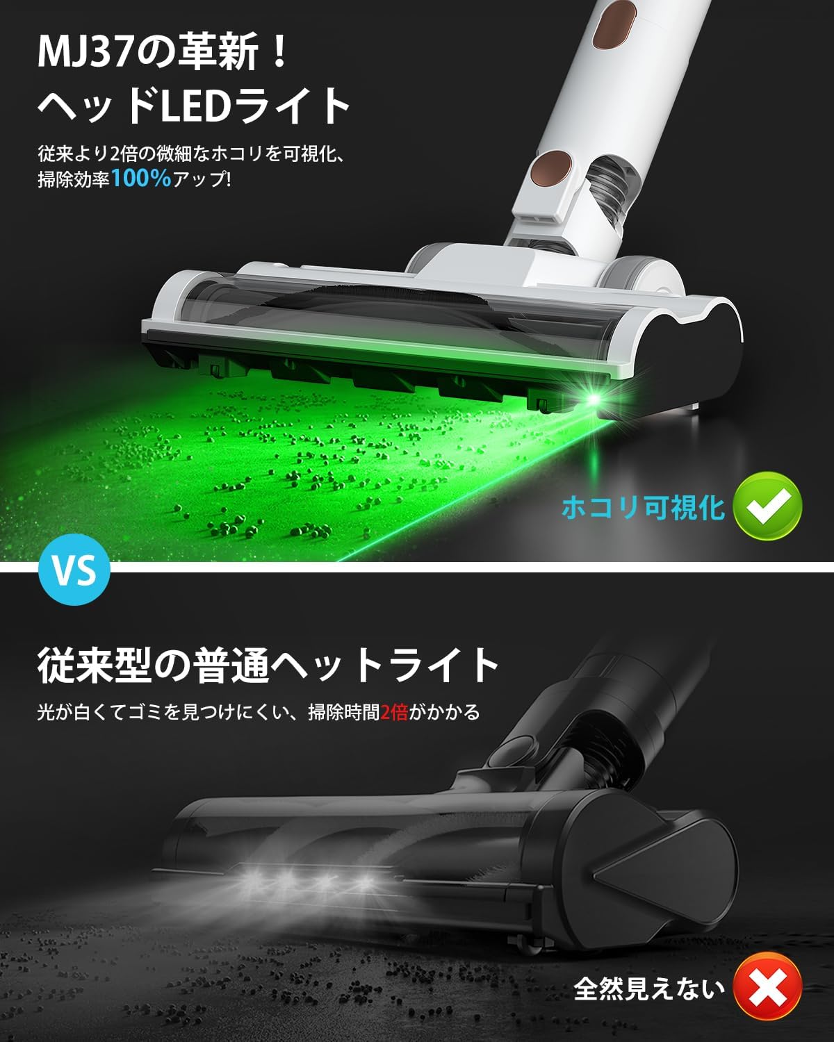 掃除機 コードレス 【6月新登場!業界初!グリーンLEDライト搭載&自立式