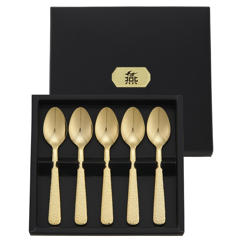 ギフト通販】《燕匠一》鎚目スプーン5本セット(金メッキ)【宝屋】