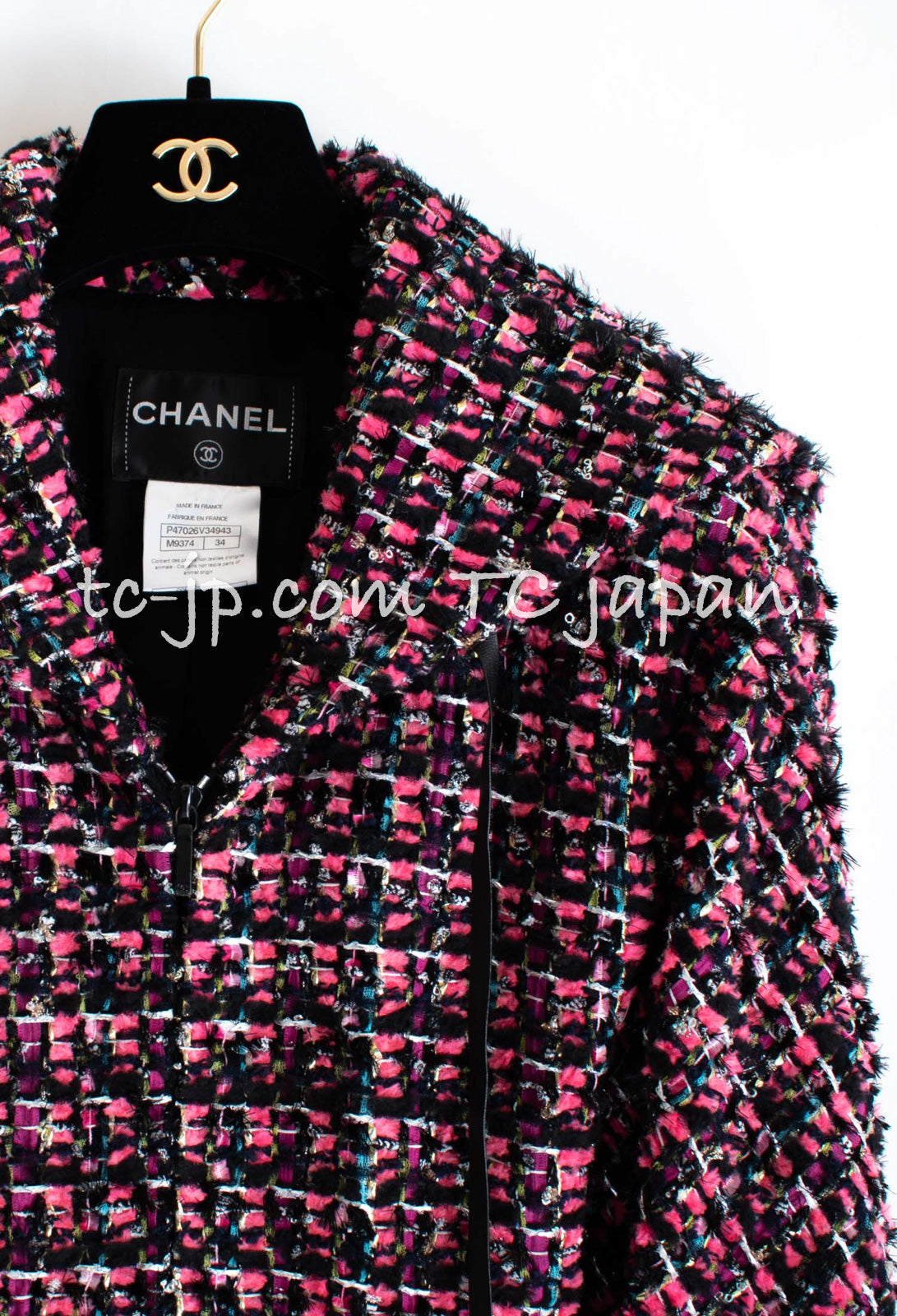 シャネル ジャケット コート CHANEL ルサージュ ピンク ブラック