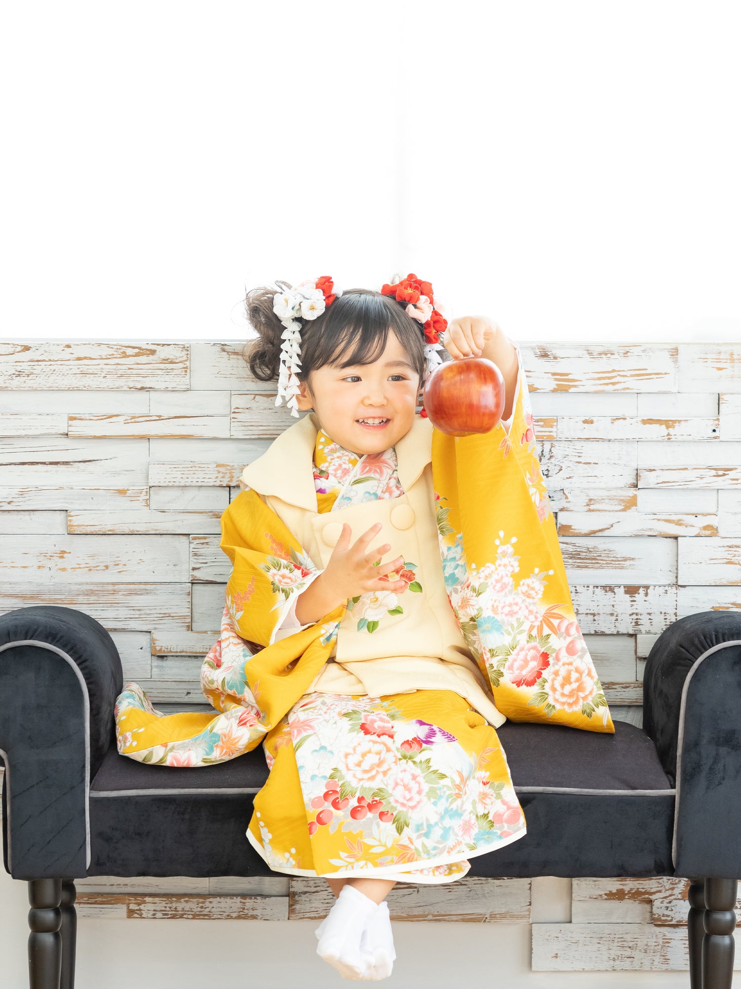 S0305 斜め縞と小花/からし | 七五三着物レンタル | tententen