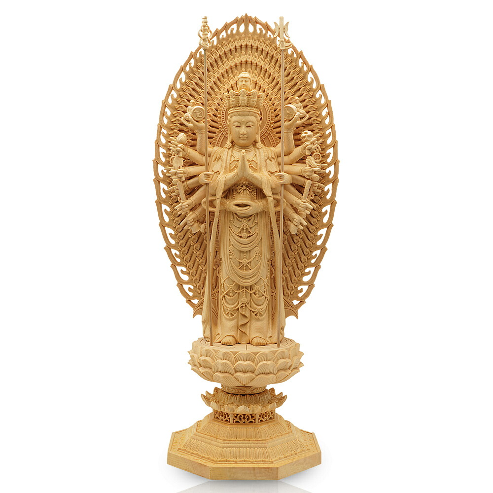 楽天市場】仏像 木彫り 千手観音 菩薩 置物 インテリア 開運 檜 縁起物