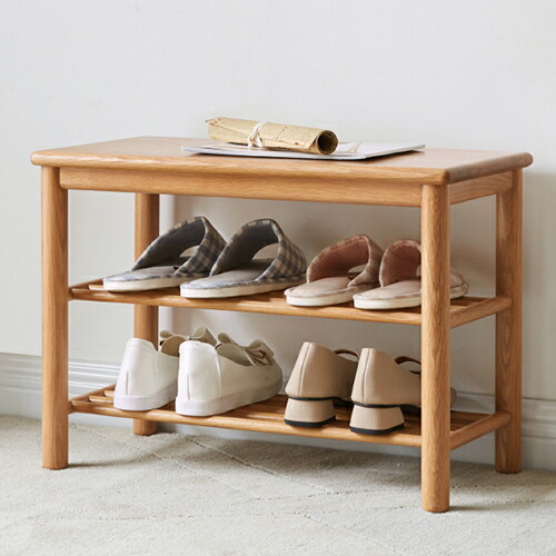 楽天市場】シューズラック オーク材 3段 完成品 幅60cm 玄関ベンチ