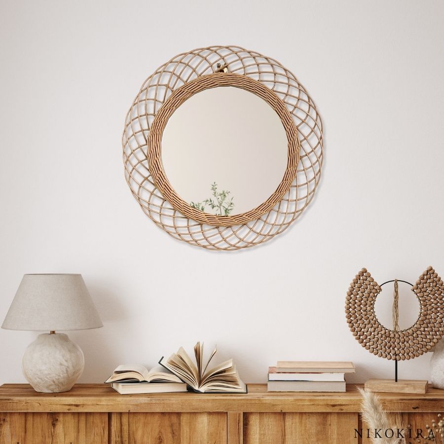 楽天市場】【10％OFFクーポン 9,590→8,631円】 鏡 壁掛け ラタン 鏡