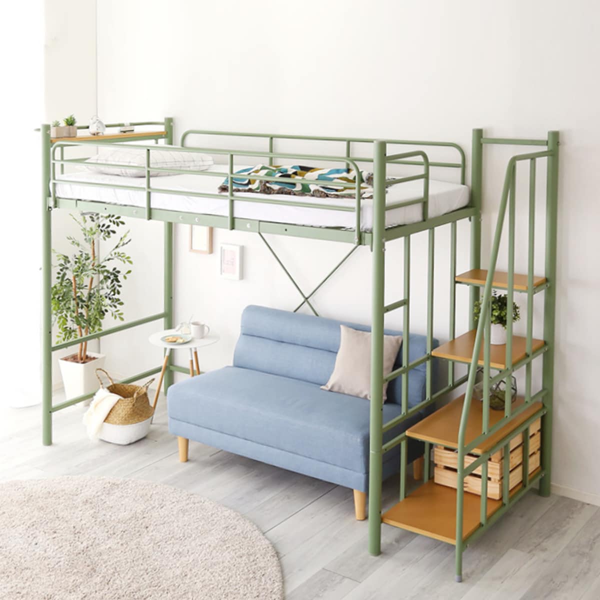 楽天市場】幅255cm 高さ2段階式階段付きロフトベッド (GR) ニトリ