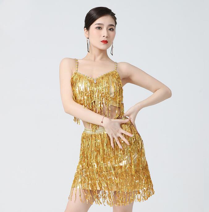 楽天市場】ラテンダンス衣装 上下セット スパンコール フリンジ付き