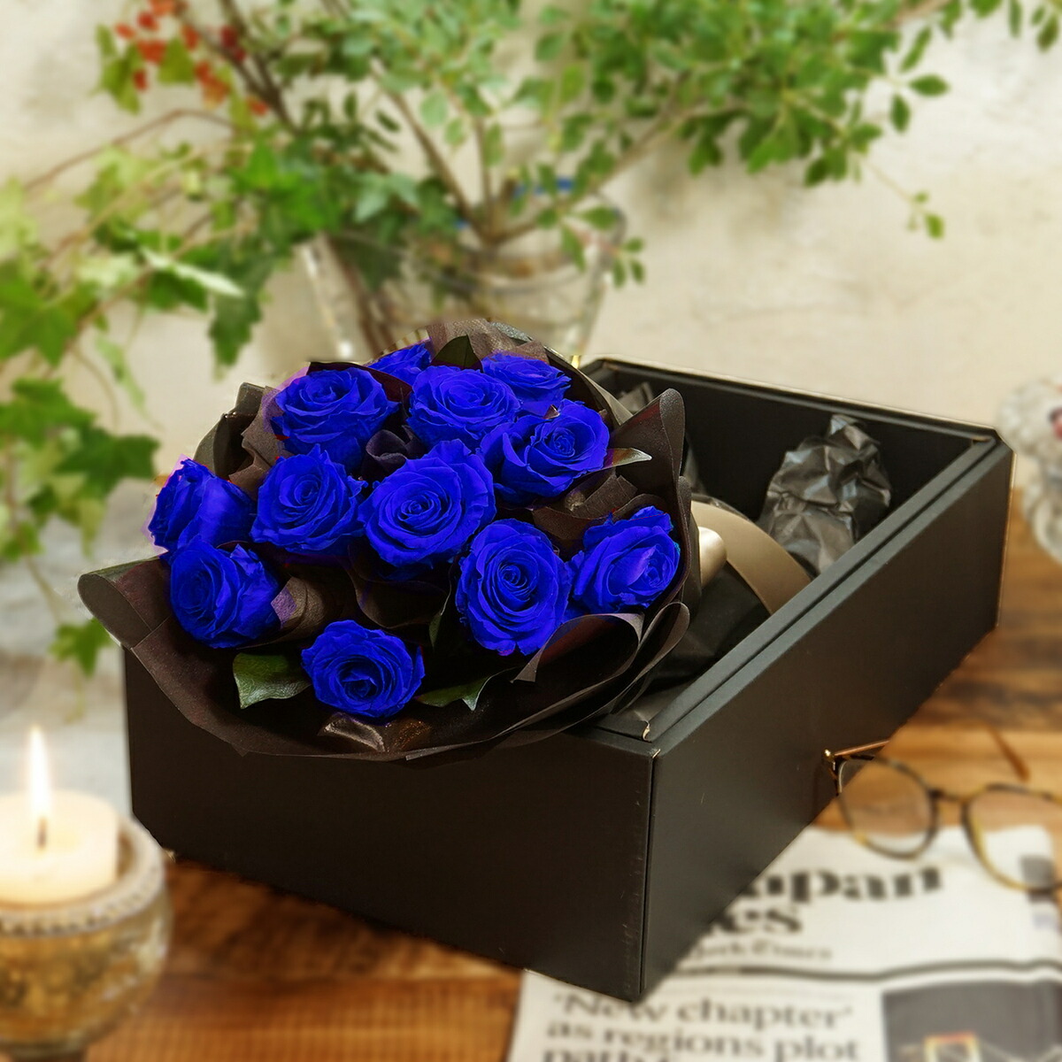 楽天市場】枯れないお花、青バラ12本のプリザーブドフラワーのブーケ