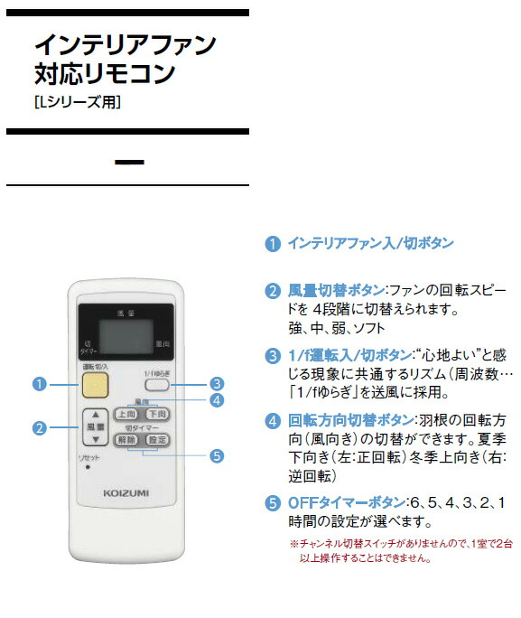 楽天市場】KOIZUMI インテリアファン対応リモコン Lシリーズ用