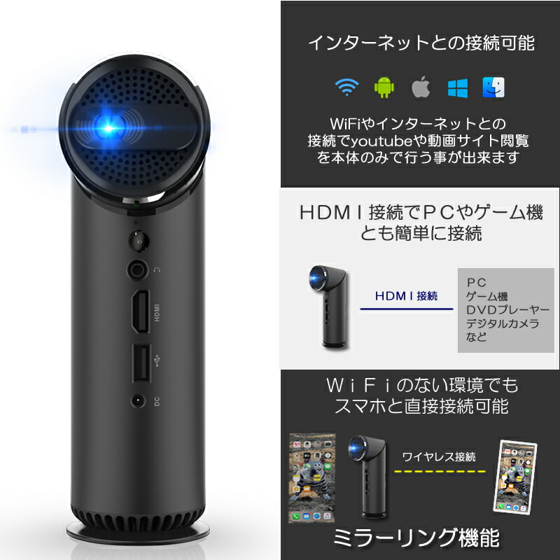 楽天市場】プロジェクター モバイル 小型プロジェクター スマホ WiFi