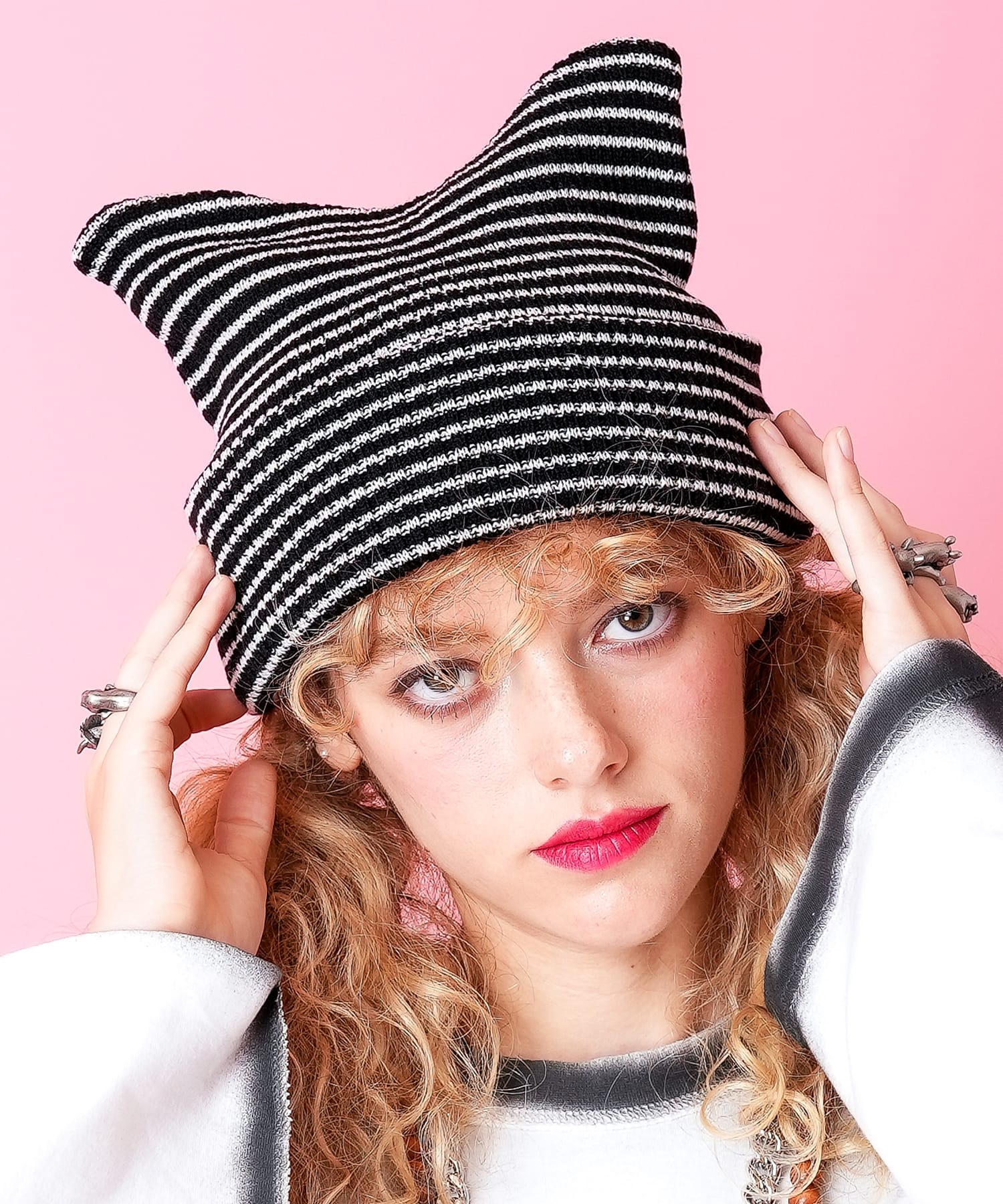 楽天市場】an meets zakka ネコ耳ボーダーニットニットキャップ