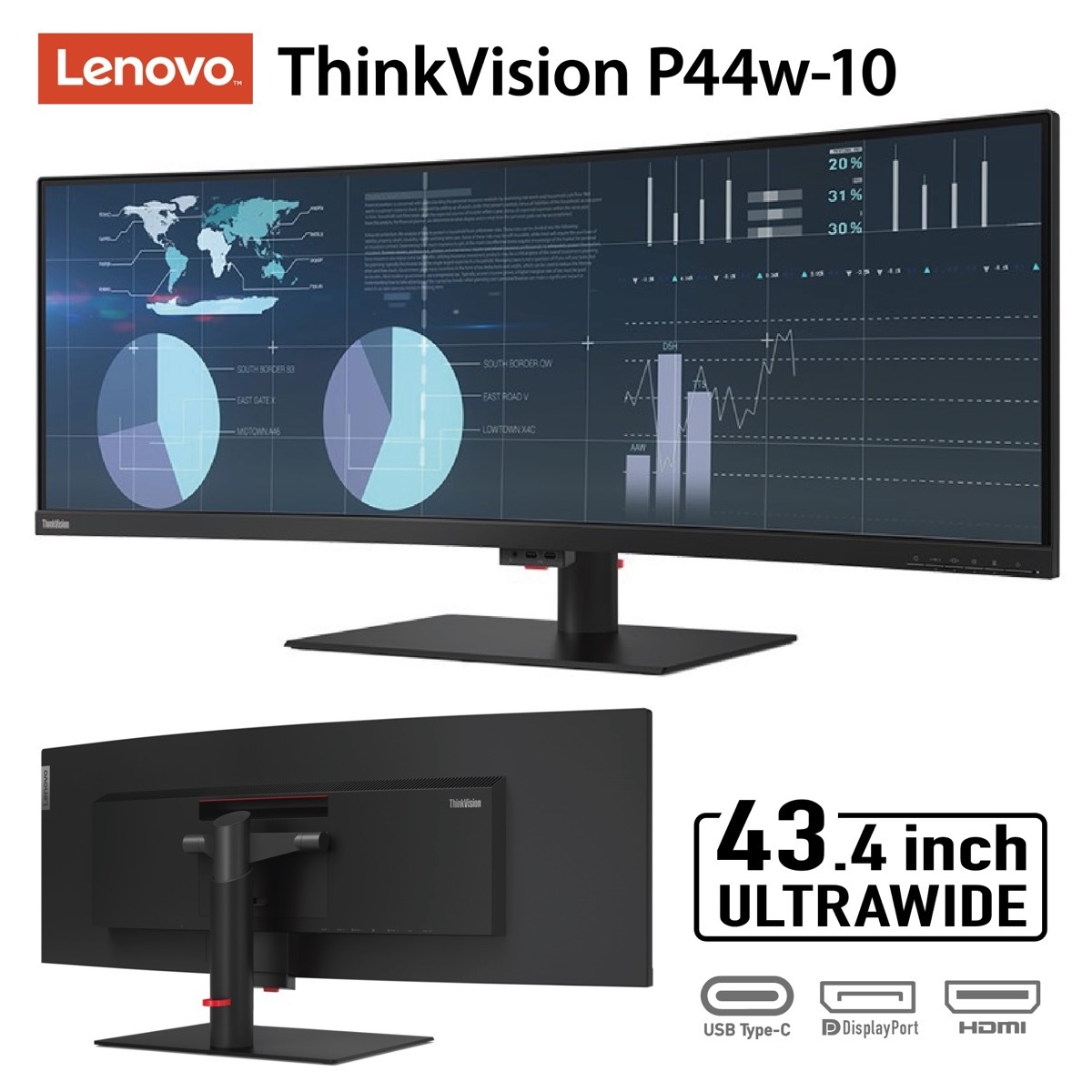楽天市場】Lenovo P44w-10 ThinkVision 43.4インチ ウルトラワイド