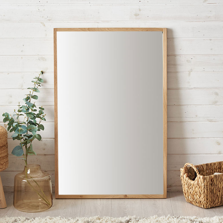 楽天市場】鏡 壁掛けミラー 長方形 オーク材 ナチュラル 約 W 58cm D