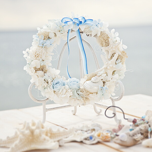 楽天市場】ドライフラワー リース サマーリース シェルリース 玄関【碧