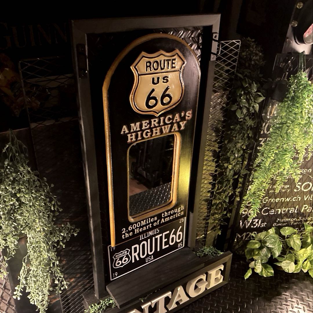 楽天市場】｢BLACK VINTAGE ROUTE66パブミラー｣大型アートパネル 男前