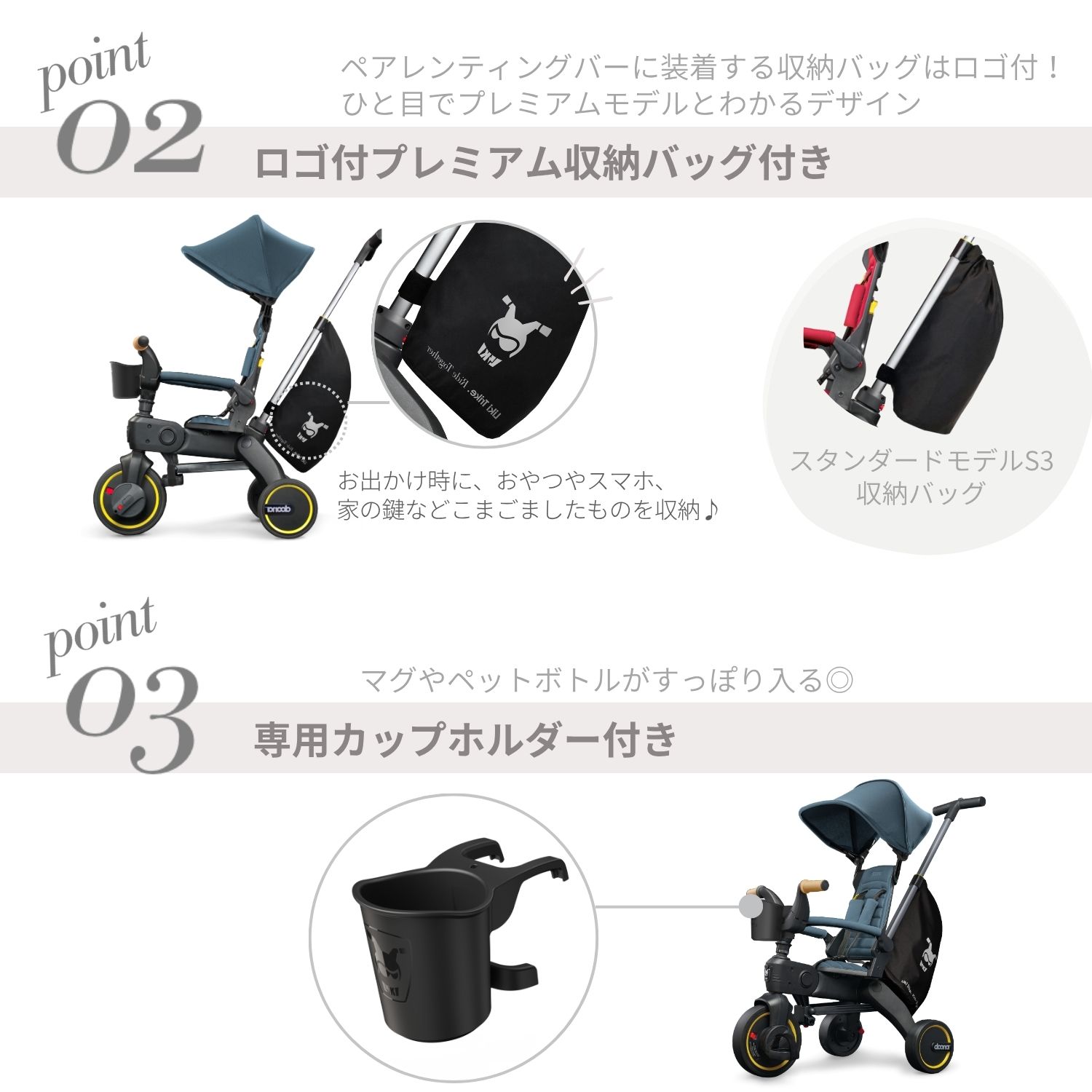 楽天市場】リキトライク プレミアム 手押し棒つき 折りたたみ 三輪車