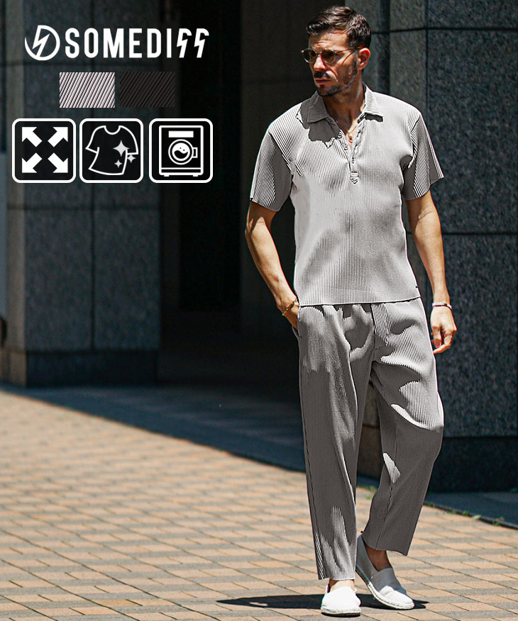 楽天市場】プリーツ セットアップ メンズ 夏 ポロシャツ メンズ 半袖