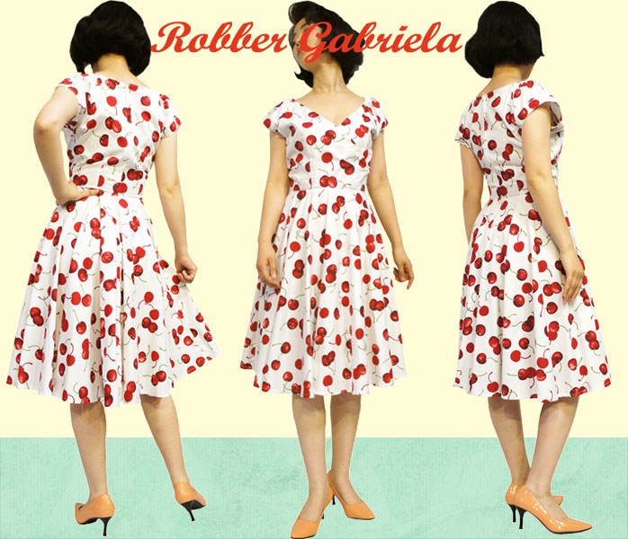 楽天市場】【L】ロカビリー ワンピース（チェリー カシュクール風）白