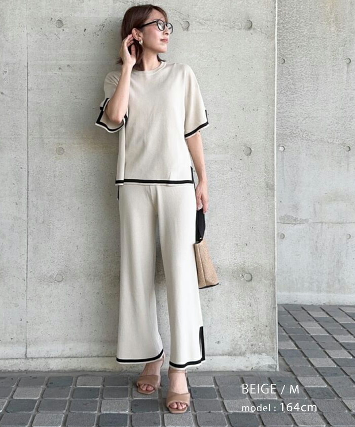 楽天市場】バイカラーサマーニットセットアップ 夏 M L レディース