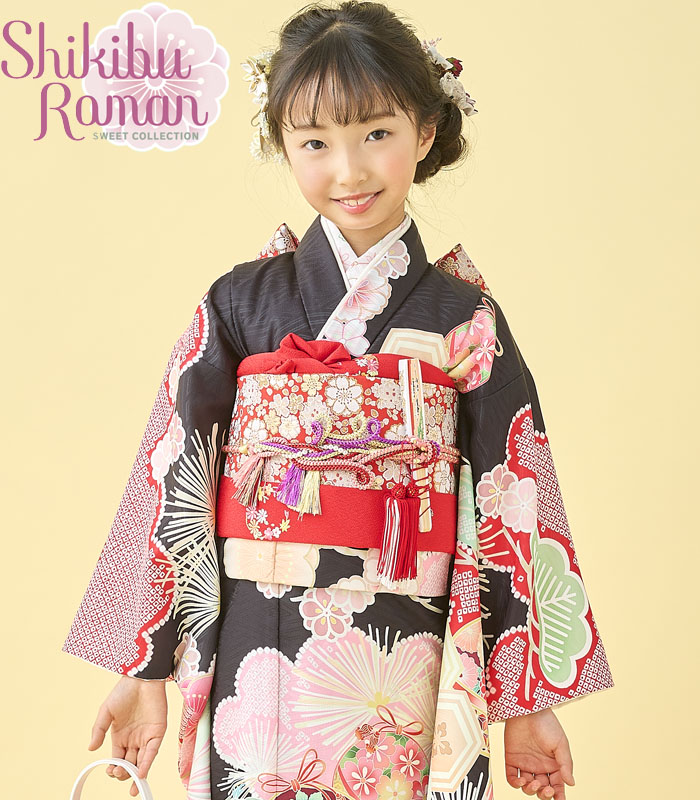 式部浪漫☆新品刺繍入着物☆作り帯フルセット 七五三 着物 3歳 フルセット レトロ ブランド 被布セット 式部浪漫