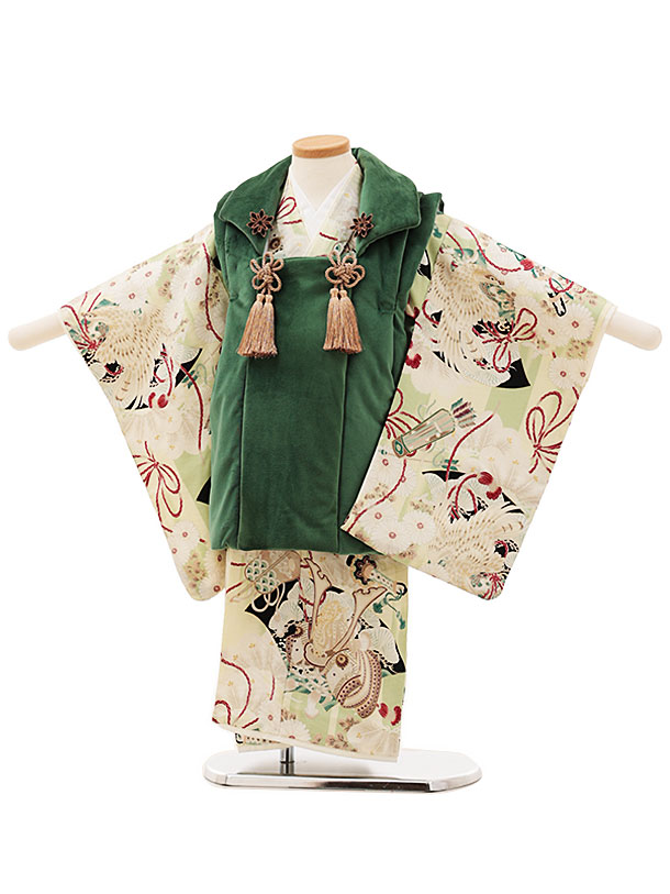 楽天市場】七五三ﾚﾝﾀﾙ(3歳男の子/被布)3219/華徒然 緑×黄緑 鷹