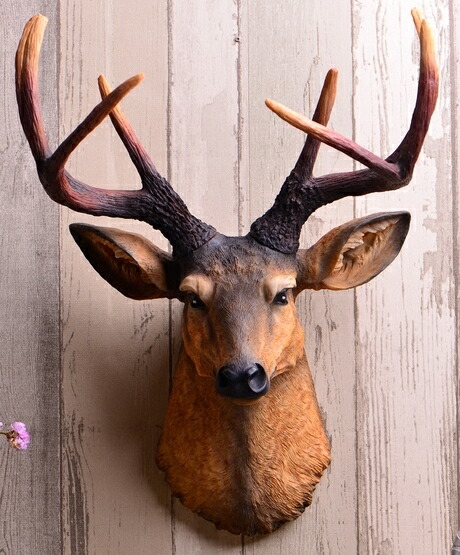 楽天市場】超リアル 茶色 壁掛け 鹿 オブジェ 木製 剥製 インテリア