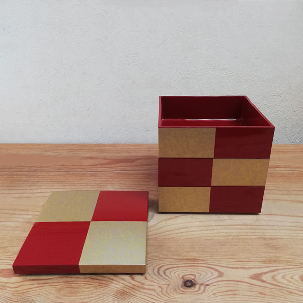 楽天市場】【取寄品】 市松GOLD 三段重 朱 ＜4寸サイズ＞お重箱 3段重