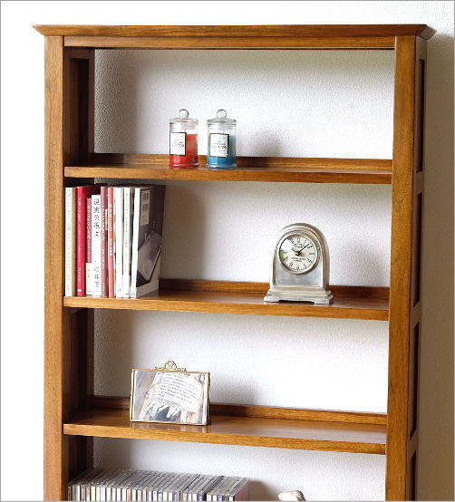 楽天市場】チーク無垢材 本棚 スリム 天然木 総無垢材 薄型 木製