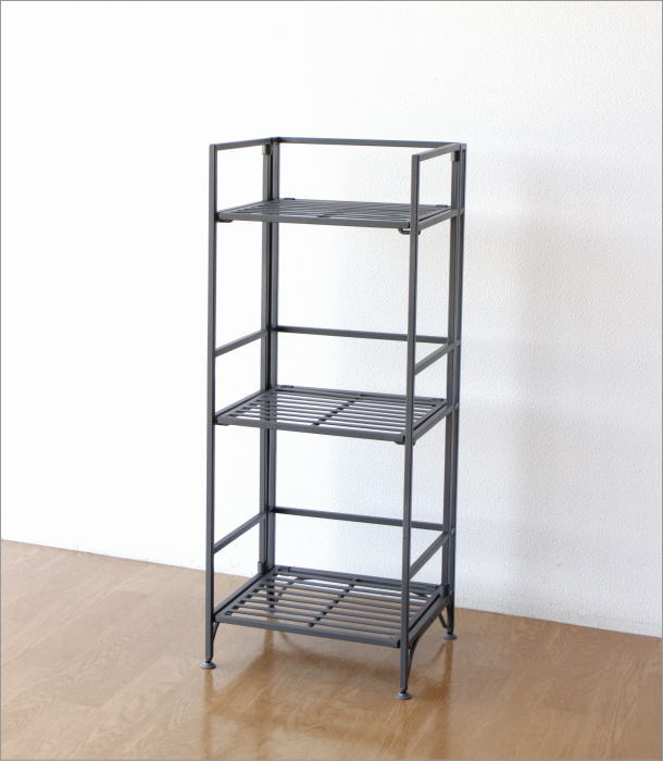 アイアン3段ラック【折りたたみラック】天板付 アイアン3段ラック