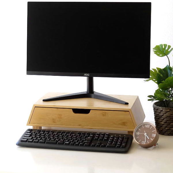 楽天市場】モニターラック バンブー 竹製 引き出し付き テーブル