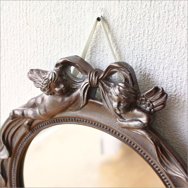 楽天市場】鏡 壁掛けミラー おしゃれ 壁掛け リボン 天使 アンティーク