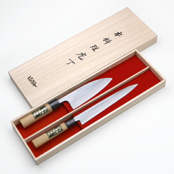 楽天市場】家庭向け包丁セット 銀三ステンレス 木箱入 2本組 出刃包丁