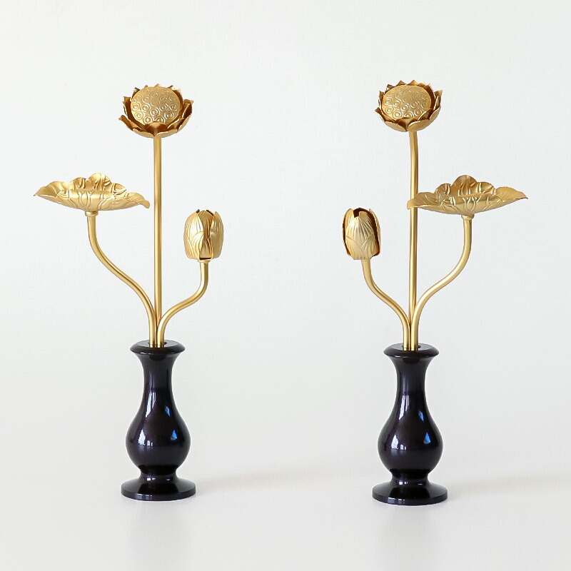 楽天市場】真鍮 金色常花（花立て付き） 1対【3寸】高さ16.5cm 仏具 常
