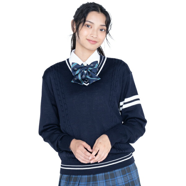 楽天市場】ウール混 Vネックスクールセーター 紺×オフ白ライン【日本製