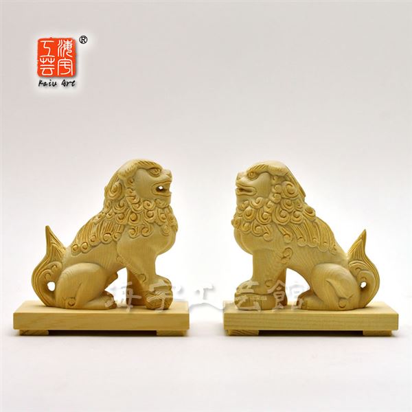 楽天市場】木彫置物 【狛犬（唐獅子）阿吽セット】 桧木 総高10cm : 海